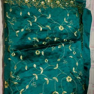 BEAUTIFUL GREEN EMBROIDERY SAREE WITH STONES