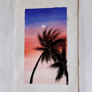 Sunset And Palm tree Canvas Painting (HANDMADE)