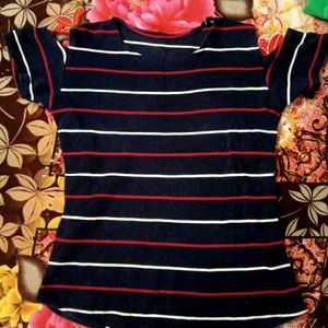 Price Drop...Blue striped Tshirt With Cold Sholder