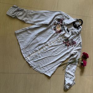 Stripes  With Embroidery Thread Work Shirt