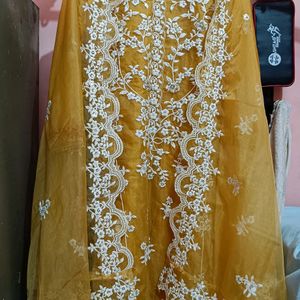 Mustard Organza Pakistani Style Kurta Set