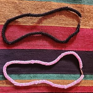 Set Of Two Beaded Necklaces In Black And Pink