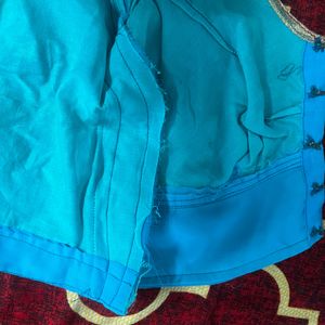 Blue Embroidery Saree With Blouse Size 36 Extra Ma