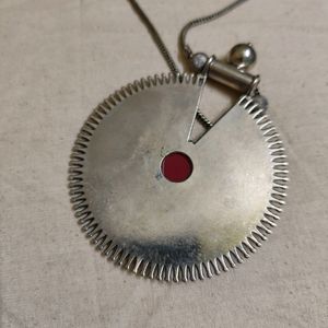 Oxidized GS Statement Pendant With Coral Stone