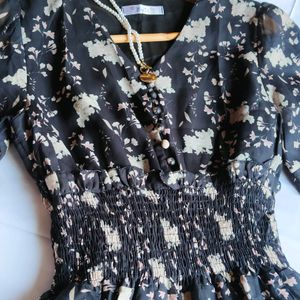 Black Floral Short Dress