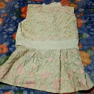 Cream Colour Net With Flowers Design Top