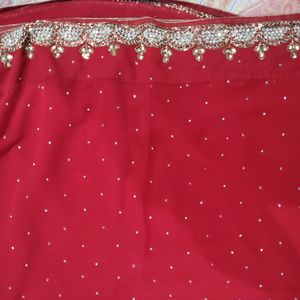 Red Chiffon Heavy Saree With Stitched Blouse