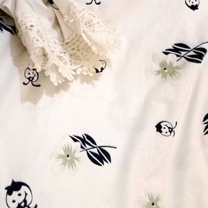 White Colour Printed T Shirt For Women