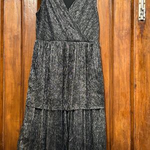 FLARED SHINY PARTY WEAR BLACK DRESS