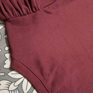 KASSUALLY Burgundy Solid Knitted Top