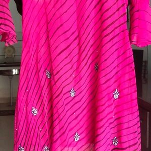 Pink Flore Lehriya Kurta With Palazzo