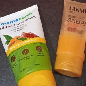 Mama Earth Facewash With Lakme Sunscreen