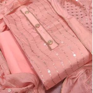 Women's Pink Ethnic Motif Embroidered Chiffon Suit