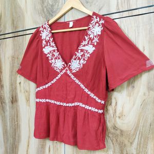 Rust Colour Embroidery Work Top Size-34