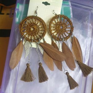 Exquisite Feather Drop Dream Catcher Earrings