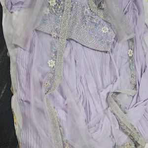 Lilac Color Stitched Saree Wid Full Sleeves Jacket