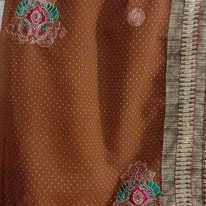 Brown Work Saree