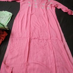 New Pink Kurta With Design On Neck Portion