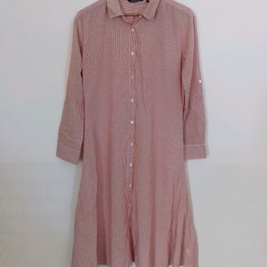 Pink And White Strips Casual Dress (Women)