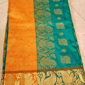 Green Orange Silk Saree