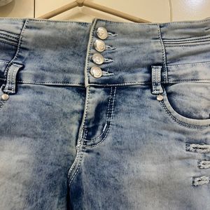 Blue Denim High-waist Shorts