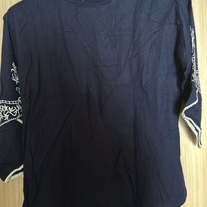 Navy Blue Embroidered Top