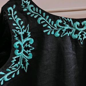 Embroidered Turquoise & Black Kurti