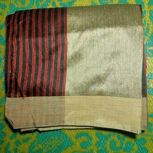 Handloom Saree Black Red Striped Gold Border Sari