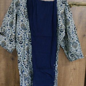 Grey And Blue Kurti With Pant