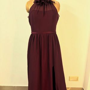 Maroon Gown With Floral Neck Detailing