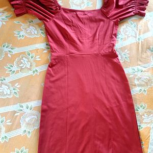 Red Solid Sheath Dress For Women