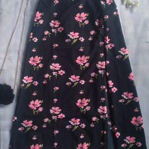 Purys Black Floral Slit-cut Skirt