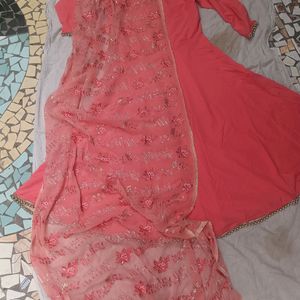 Stitched Peach Frock With Duppata