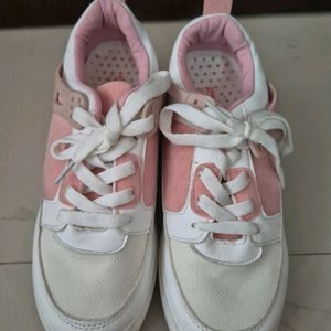 Korean Kawaii Pink And White Sneakers