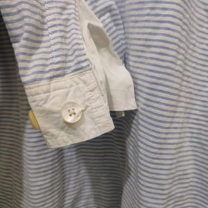 Light Blue Striped Full Sleeves Shirt Strechy