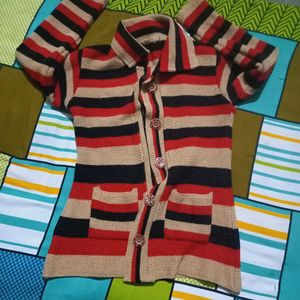 Women Red Striped Winter Sweater