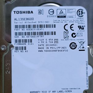 Toshiba AL13SEB600 600GB Enterprise SAS Hard Drive