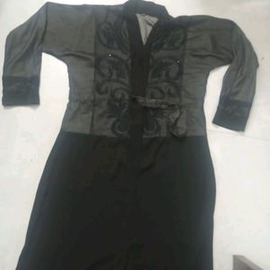 Gray And Black Designer Embroidered Saudi Abaya