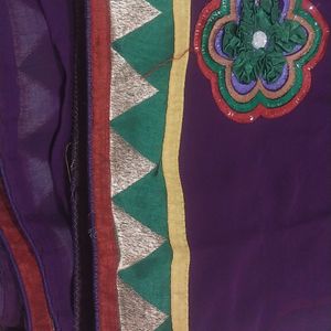 New Violet Saree With Embroidered Flowers