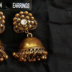 Gold Toned Oxidised Earrings