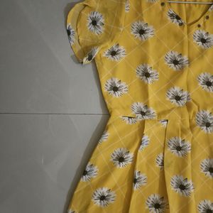 Yellow Floral High Low Dress With Cap Sleeve