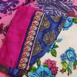 Pink White Royal Blue Festive Wear Saree