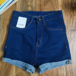 Dark Blue Turn Up Shorts : Brand New