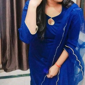 Beautiful Blue Kurti Pant With Net Duppta