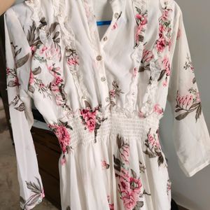 Off White And Pink Floral Maxi Dress