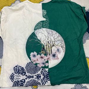 green n cream printed top