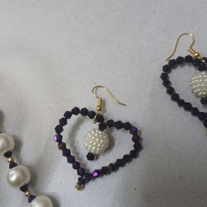 White Pearl And Purple Crystal Bead Nacklace Set