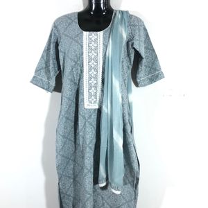 Grey Printed Kurta & Dupatta (Women’s)