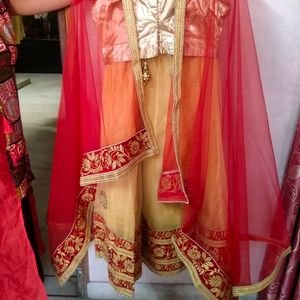 Cream And Red Lehnga