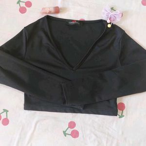 V Neck Long Sleeve Crop Fitted top